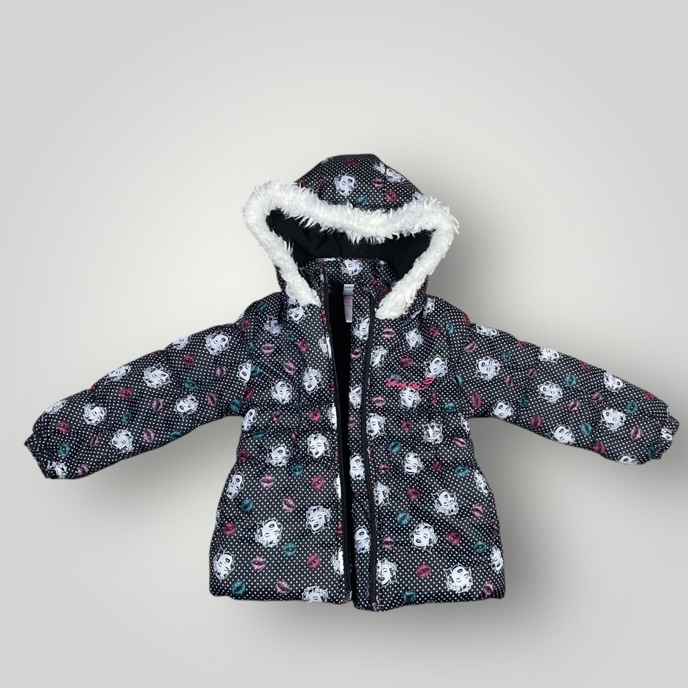 Marilyn Monroe Girls Size 4 Black Puffer‎ Winter Coat Faux Fur Hood